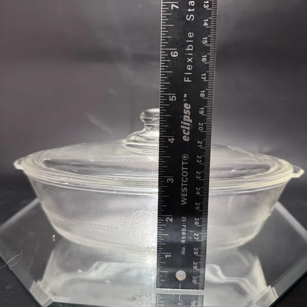 Vintage Glasbake 1Qt Clear Etched Glass Oval Poppy Casserole Dish‎ W Lid